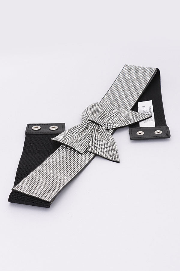 Pack of 6 Clear Rhinestone Ribbon Elastic Belts - 3878