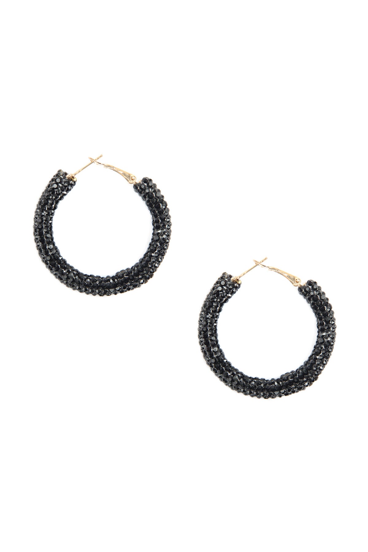 Set of 6 Jet Black Acrylic Rhinestone-Coated Hoop Earrings