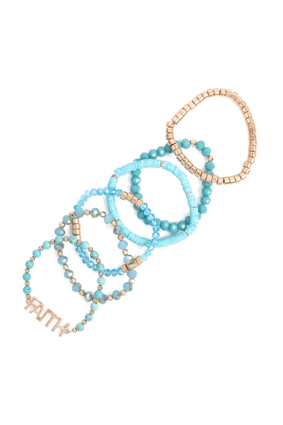 Set of 6 Turquoise Mix Beads Faith Charm Bracelets for Fashion Accessorizing