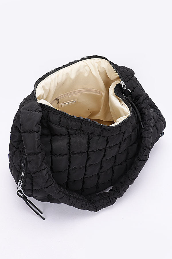 Set of Three 3611 Black Quilted Nylon Padded Crossbody Bags