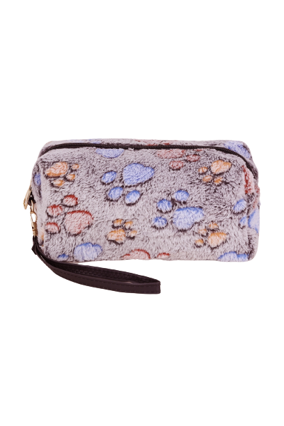 Gray Faux Fur Paw Print Wristlet Pouches - Set of 6