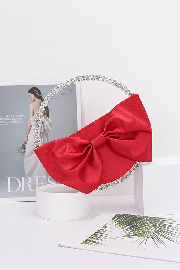 Red Satin Ribbon Round Rhinestone Metal Clutch - Pack of 3