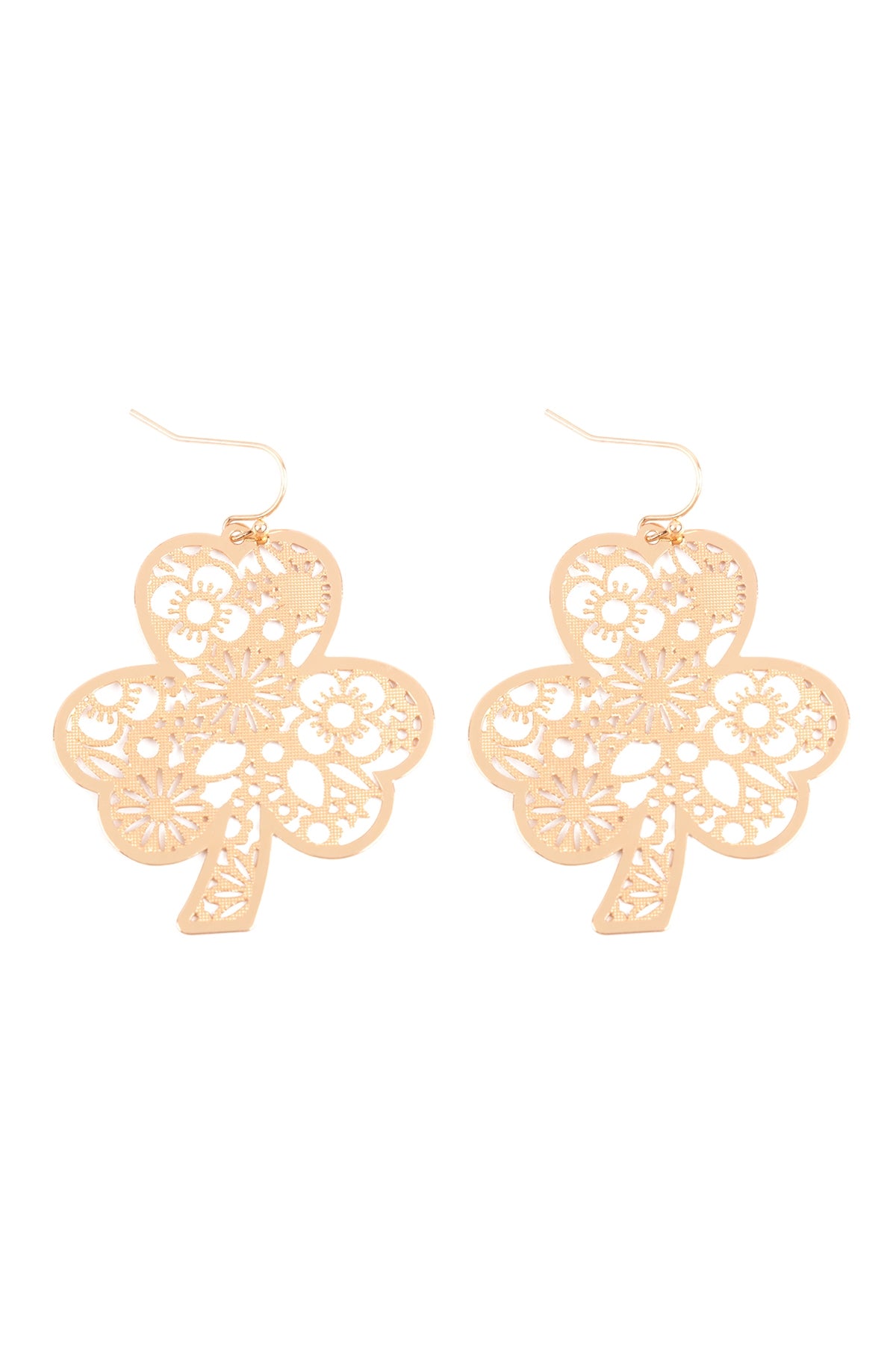 Gold Clover Flower Filigree Fish Hook Dangle Earrings - Set of 6