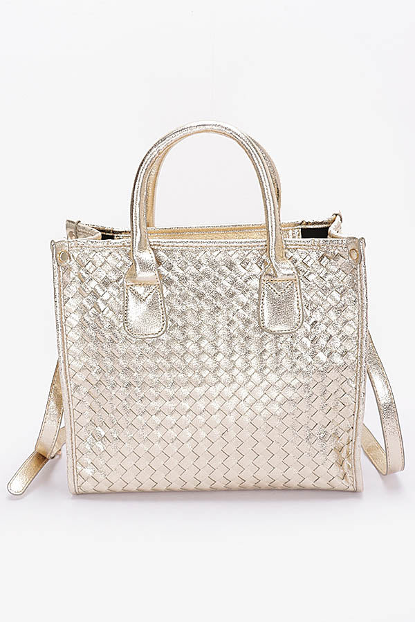 Set of 3 Metallic Gold Braided Tote Bags