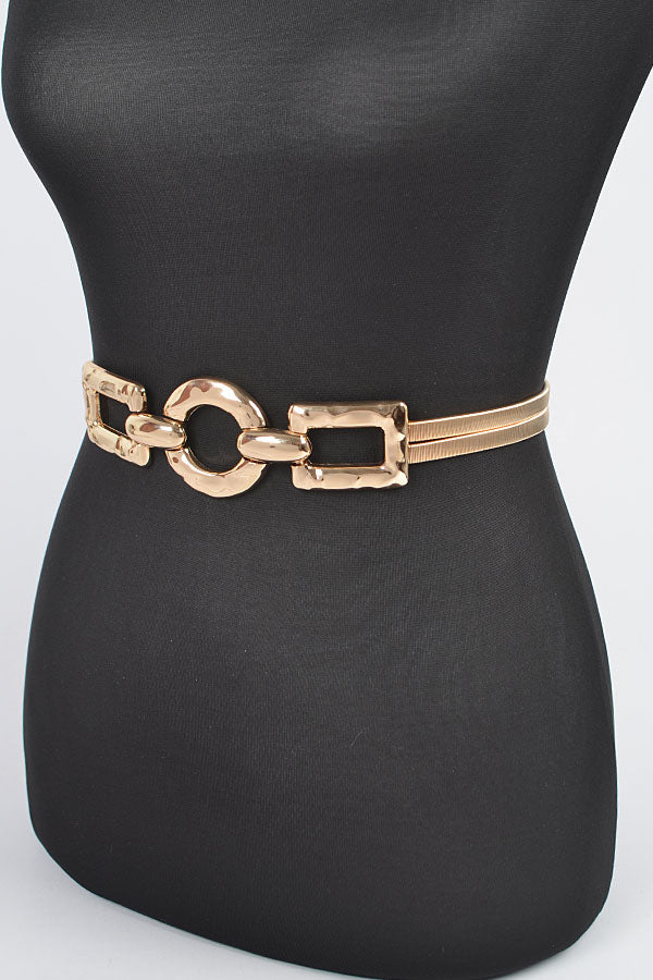 Pack of 6 Premium 6568 Gold Hammered Metal Buckle Plus Size Stretch Belts
