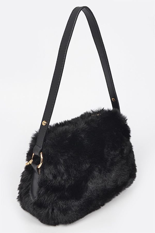 Stylish Black Faux Fur Shoulder Bags - Set of 3