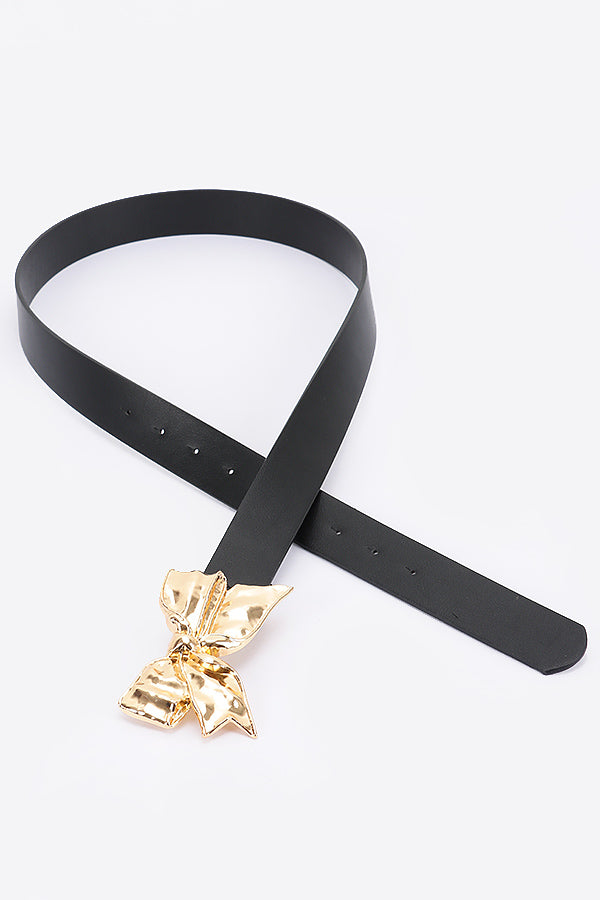 Set of 6, Sleek 9778 Black Metal Ribbon Buckle Belts