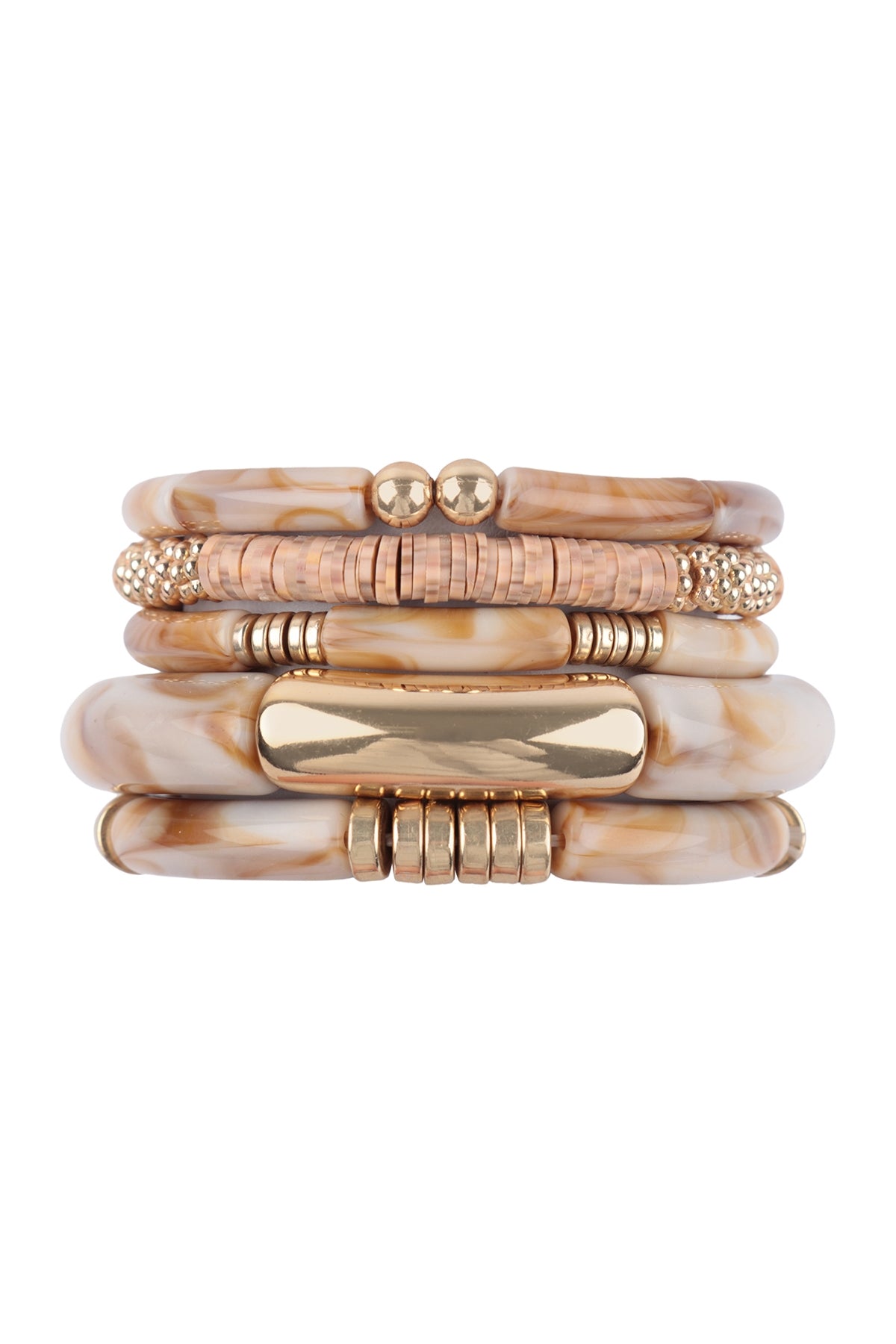 Set of 6 Natural Acetate Tube FIMO Charm Stretchable Bracelets for Fashion Accessories