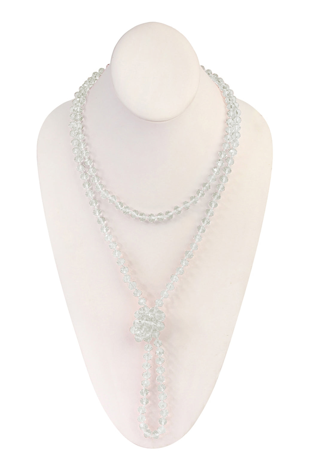 Set of 6 Hand - Knotted Clear White Longline Glass Bead Necklaces