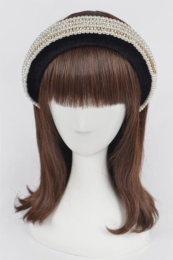 Pack of 6 Embellished Pearl Headbands in Classic Black - 5102 Model