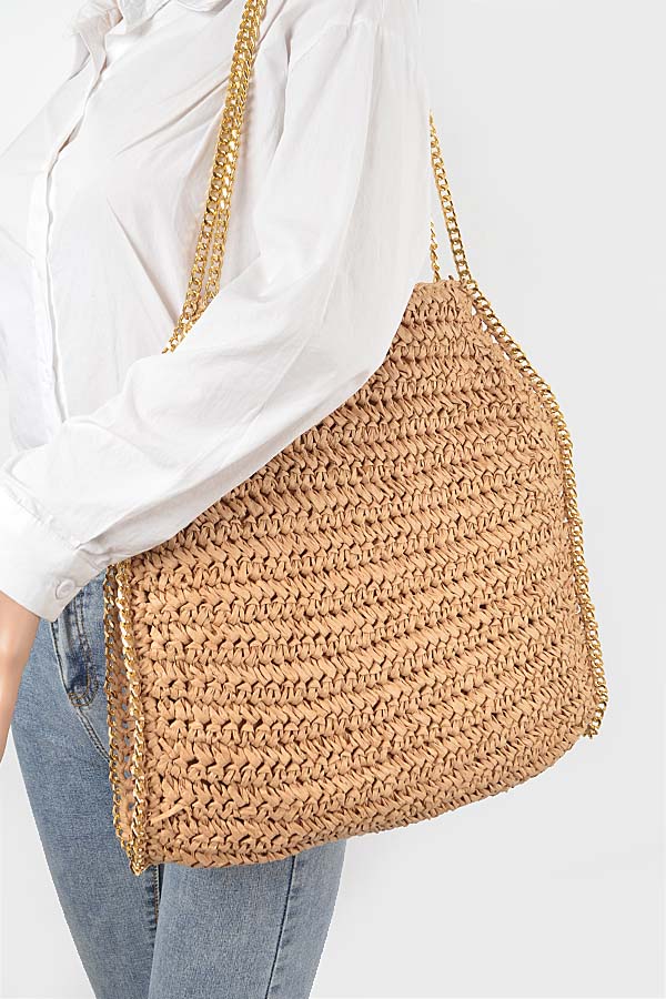 Set of Three 4211 Cobalt Faux Straw Chain Tote Bags
