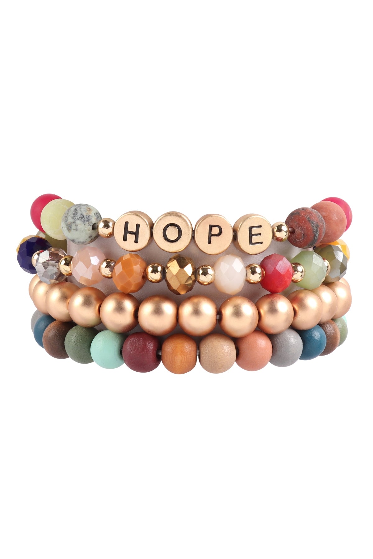 Multicolor Hope Charm Beaded Stretch Bracelets - Set of 6