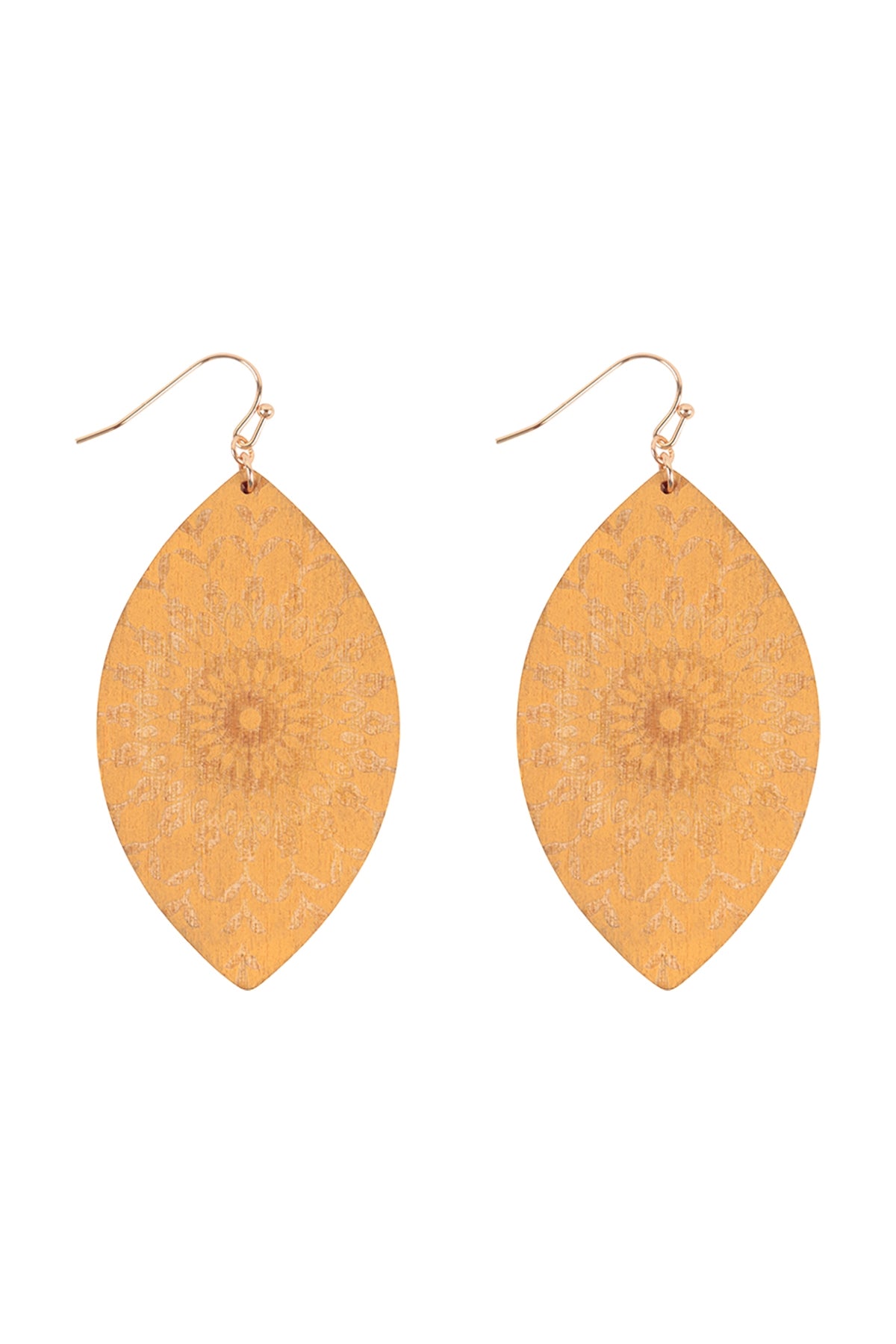 Natural Wood Mandala Printed Marquise Earrings - Set of 6