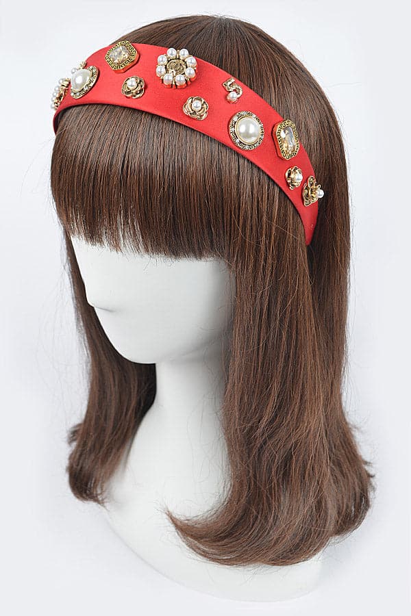 Set of 6 Red 3112 Plastic Hairbands with Imitation Gemstones