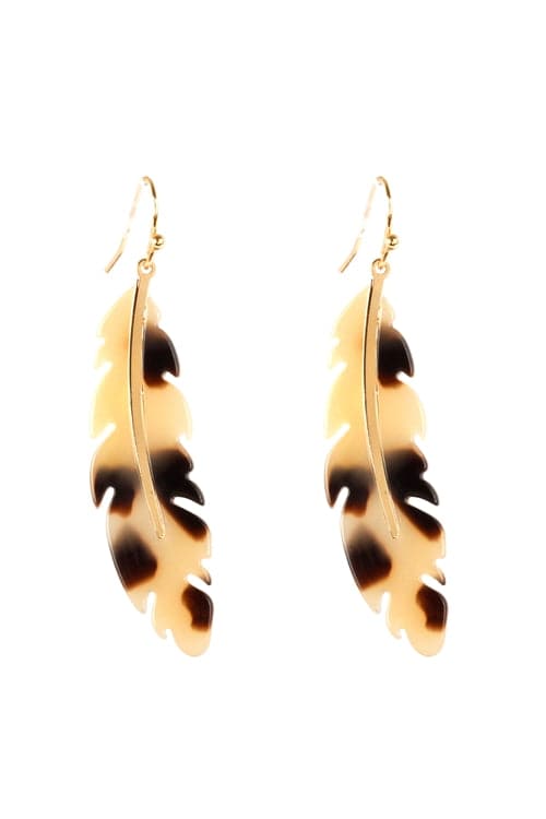 6-Pack Tortoise Beige Acetate Metal Feather Fish Hook Earrings