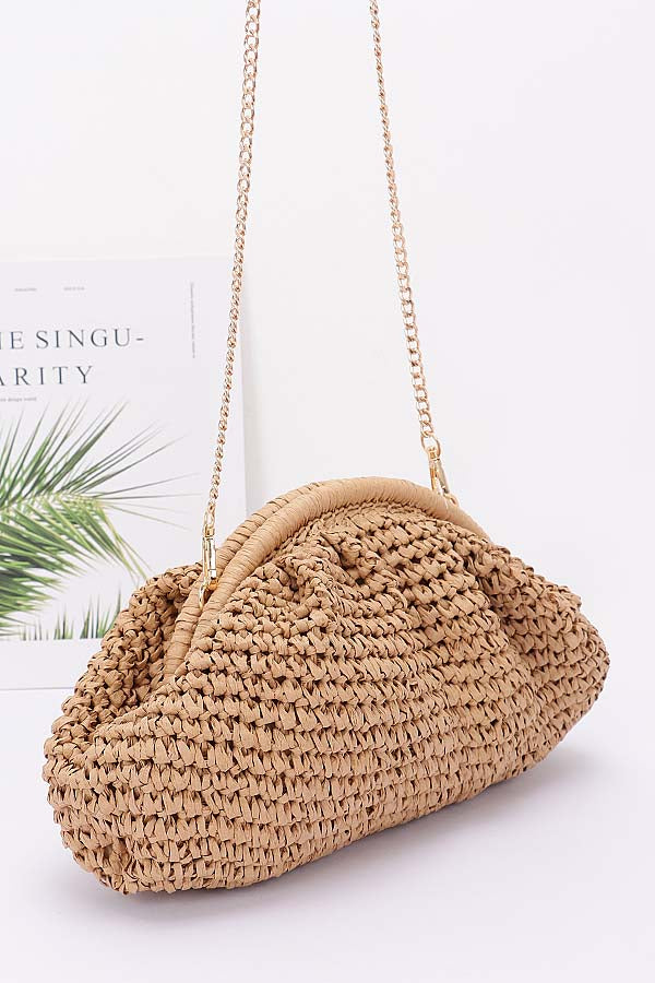 Set of 3 Faux Straw Braided Clutches in Khaki 1056