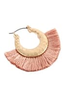 Pack of 6 Dusty Pink Fan Tassel Earrings with Hammered Metal Hoop - Jewelry Accessories