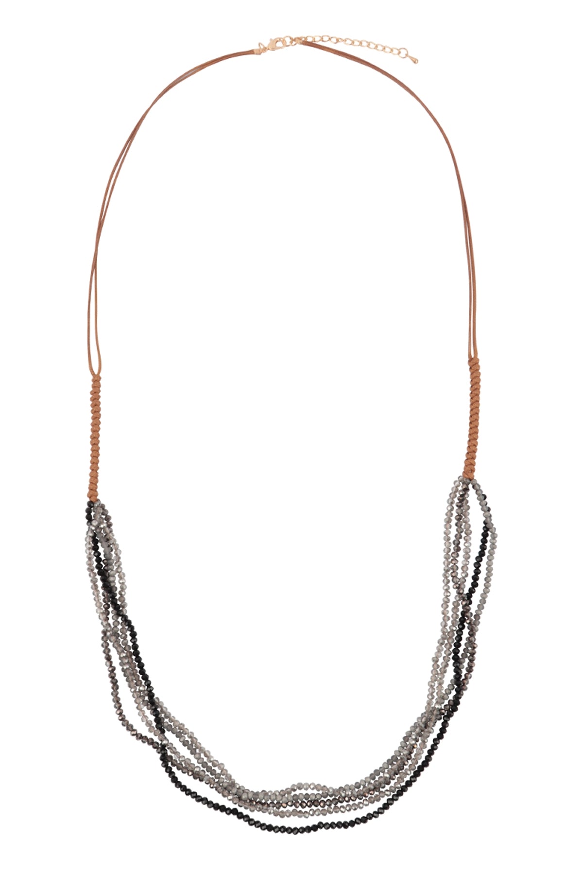Black Multi - Strand Beaded Leather Cord Necklace Set - Pack of Six Necklaces