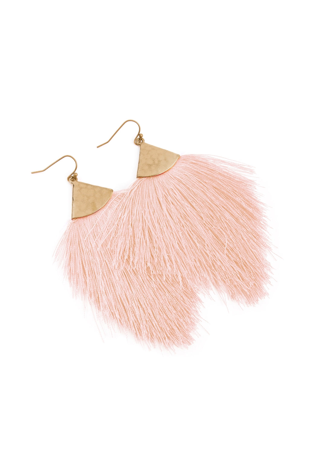 Pack of 6 Light Pink Tassel Drop Earrings with Hammered Metal Hooks