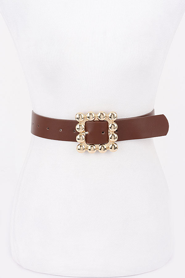 Set of 6 Brown 7088 Metal Square Buckle PU Belts
