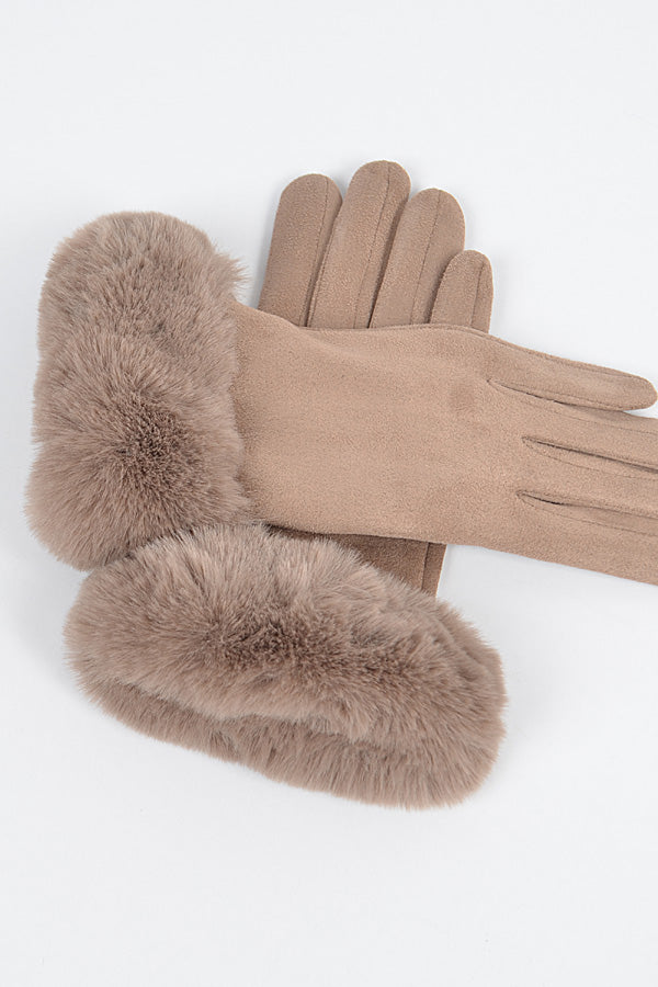 Set of 6 Faux Suede Gloves with Faux Fur in Pink Shade