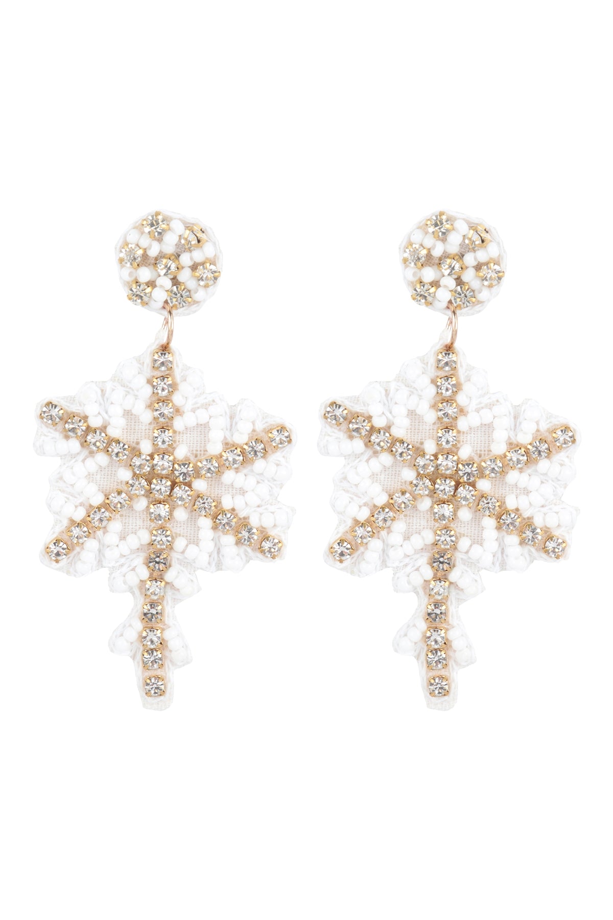 Set of 6 White Christmas-themed Snowflake-shaped Seed Bead Drop Earrings
