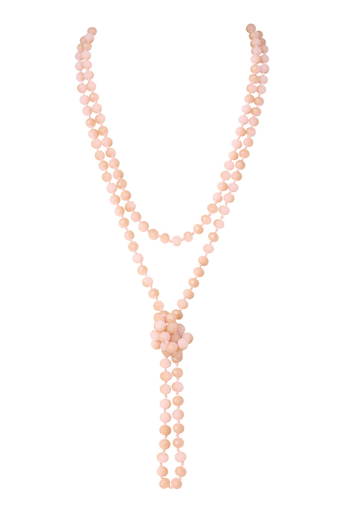 Set of 6 Hand - Knotted Light Pink Longline Glass Bead Necklaces