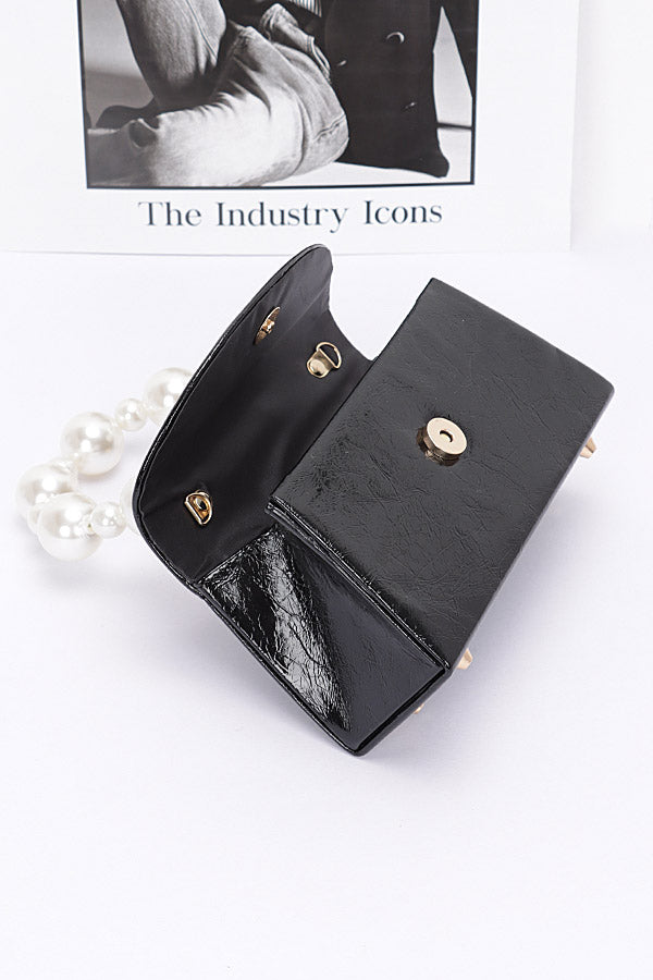 Pack of 3 Stylish 4036 Black Metallic Pearl Handle Flap Bags