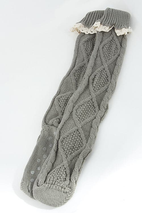 Pack of 6 Soft 30000 Black Fold - Over Lace Knee Socks