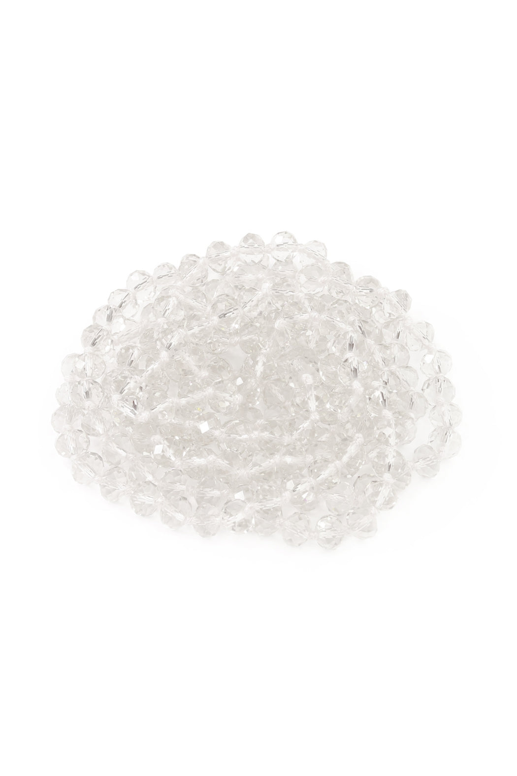 Set of 6 Hand - Knotted Clear White Longline Glass Bead Necklaces