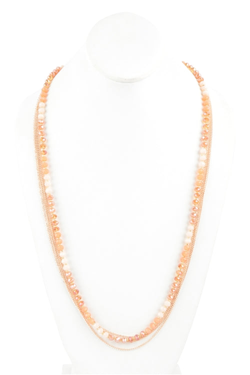 Pink Multi - Strand Chain Jewelry Set with Rondelle Beads - Pack of 6 Pieces