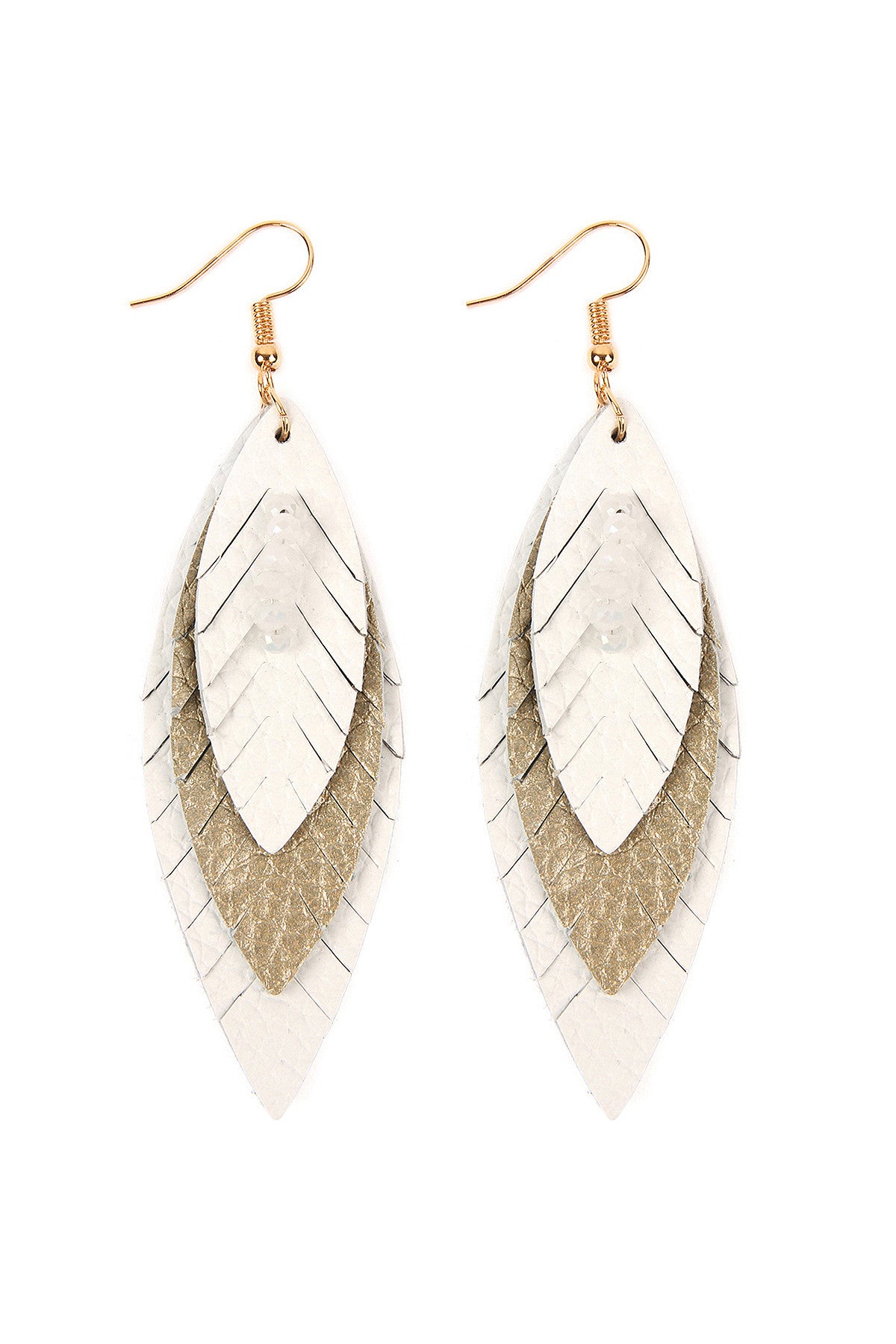 Pack of 6 Natural Three - Layer Fringed Leather Marquise - Style Earrings