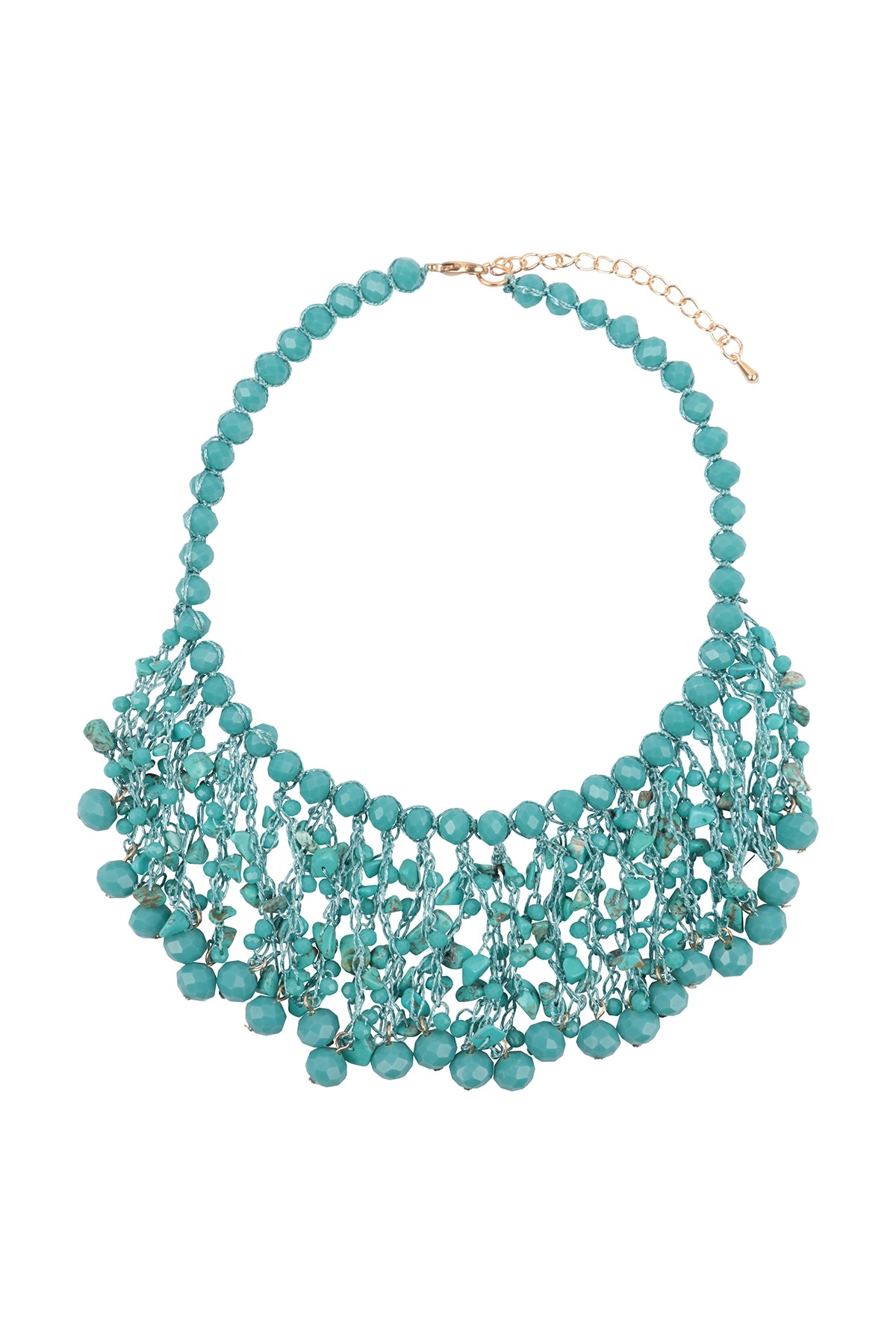 Turquoise Glass Beads Statement Bib Necklace - Set of 6