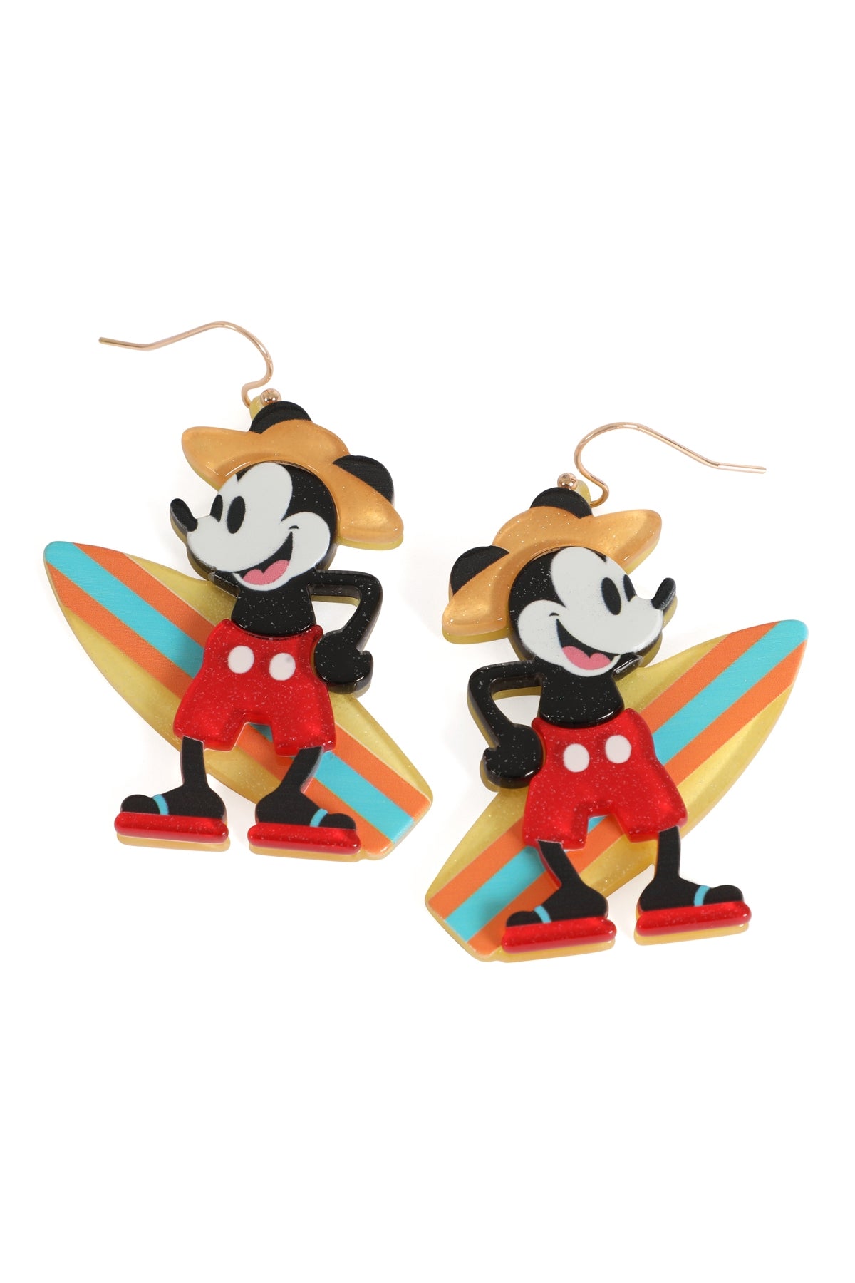 Black Mickey Mouse Surf Board Dangle Hook Earrings - Set of Six Pieces
