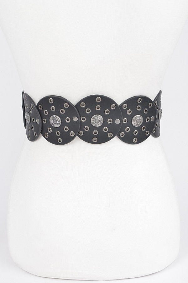 Set of 6 Western Style Faux Leather Multi - Eyelet Round White Belts 9368