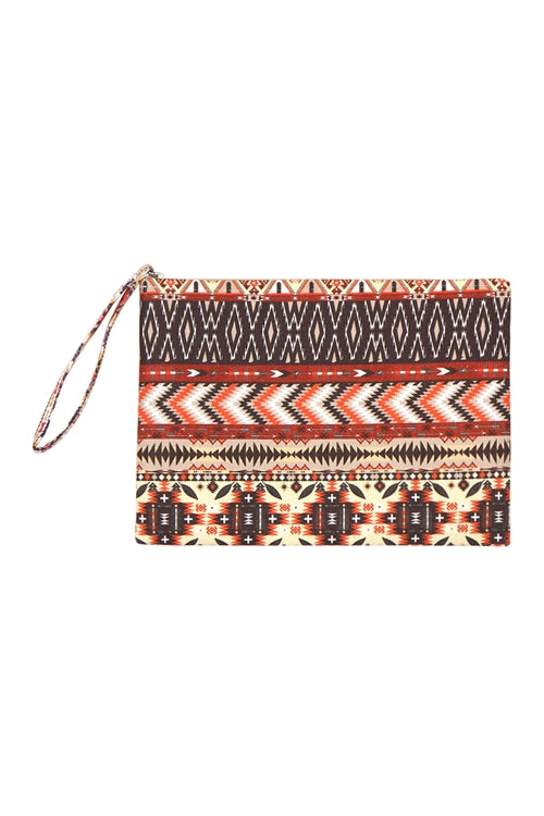 Brown Aztec Pattern Cotton and Polyester Pouch - Pack of Six