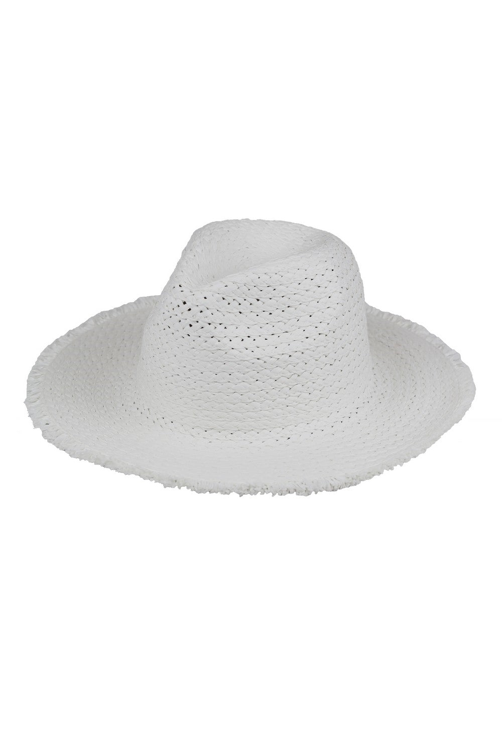 Pack of 6 White Frayed Solid Straw Sun Hats