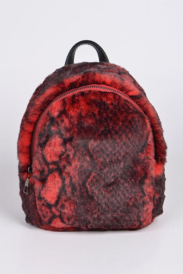Red Fluffy Faux Fur Animal Print Mini Backpack - Pack of 3
