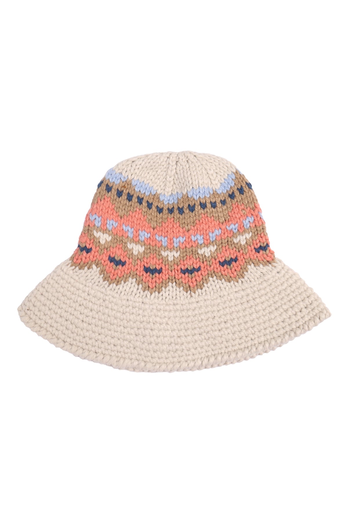 Set of 6 Ivory Nordic - Patterned Knitted Bucket Hats