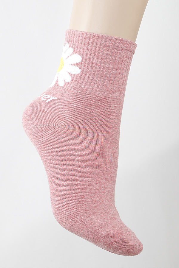 Pack of 6 Coral - Colored Daisy Flower Socks (Style 411)