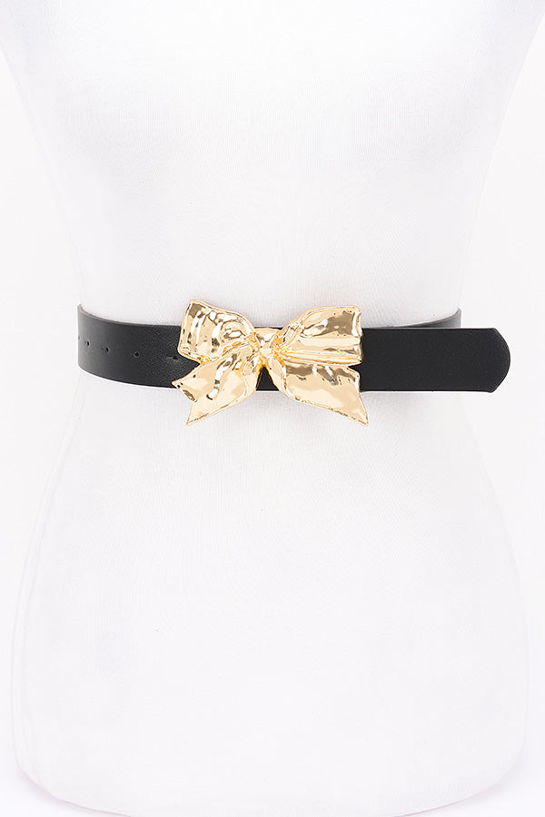 Set of 6, Sleek 9778 Black Metal Ribbon Buckle Belts