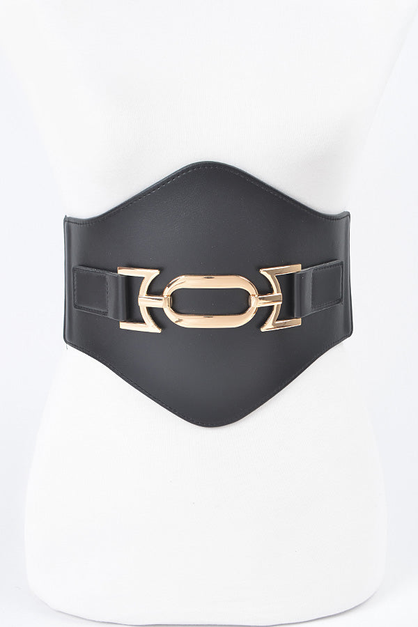 Pack of 6 Faux Leather Wide Elastic Belts in Black and Gold Color Scheme