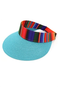 Pack of 6 Turquoise Color Striped Serape Style Visor Hats