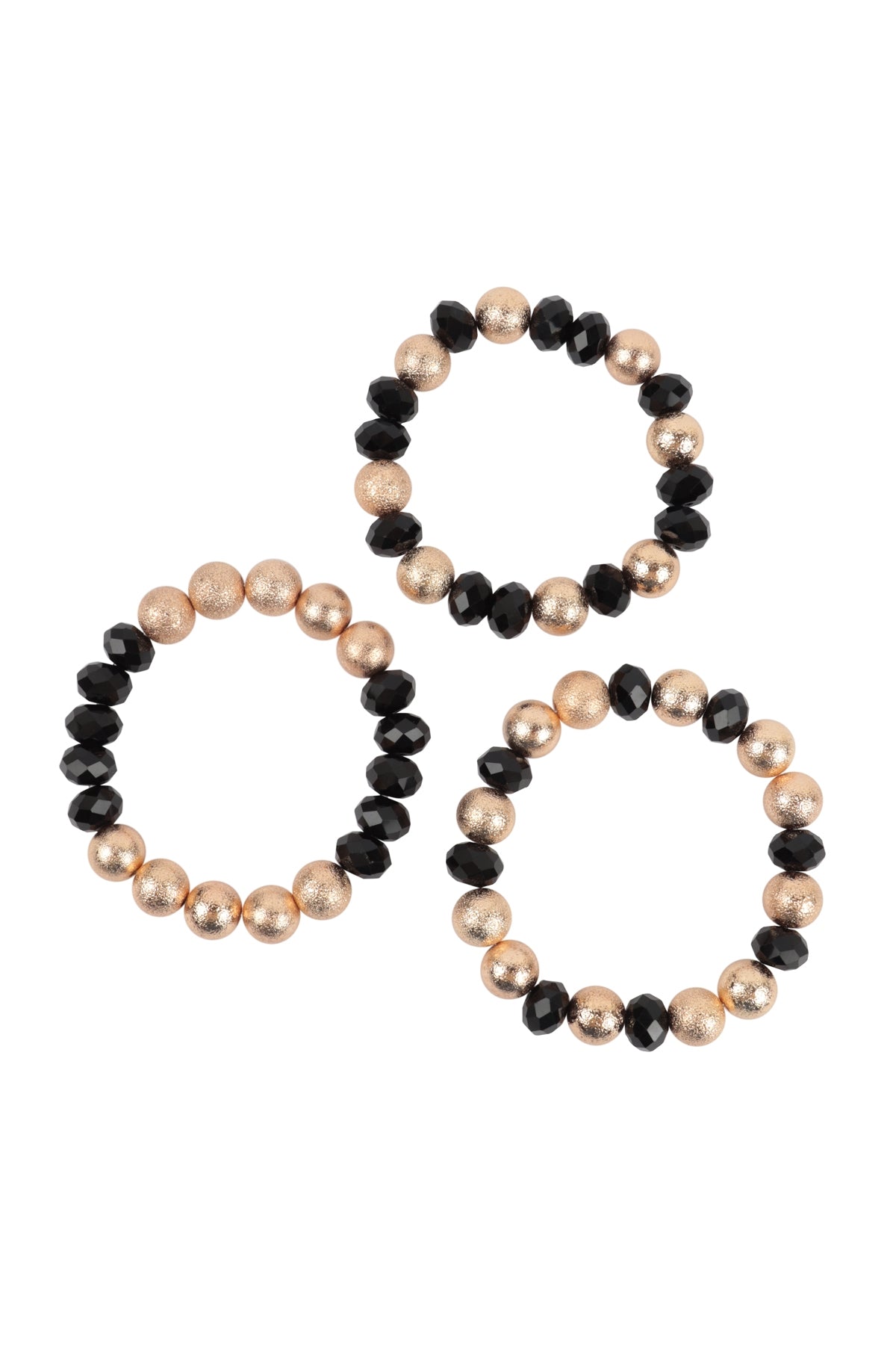 Set of 6 Stackable 3-Line Textured CCB and Rondelle Beads Black Bracelets