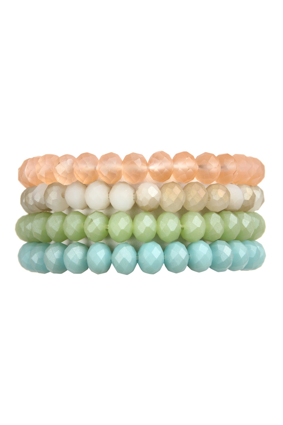 6-Pack Light Multicolor Four-Row Stretch Bracelet with Crystal Beads