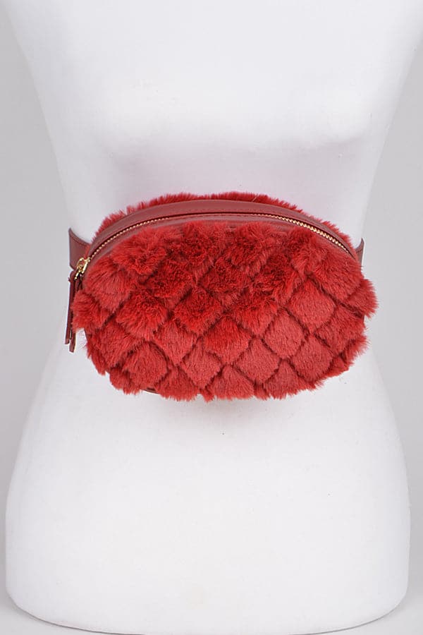 Stylish Burgundy Faux Fur Fanny Packs - Set of 3