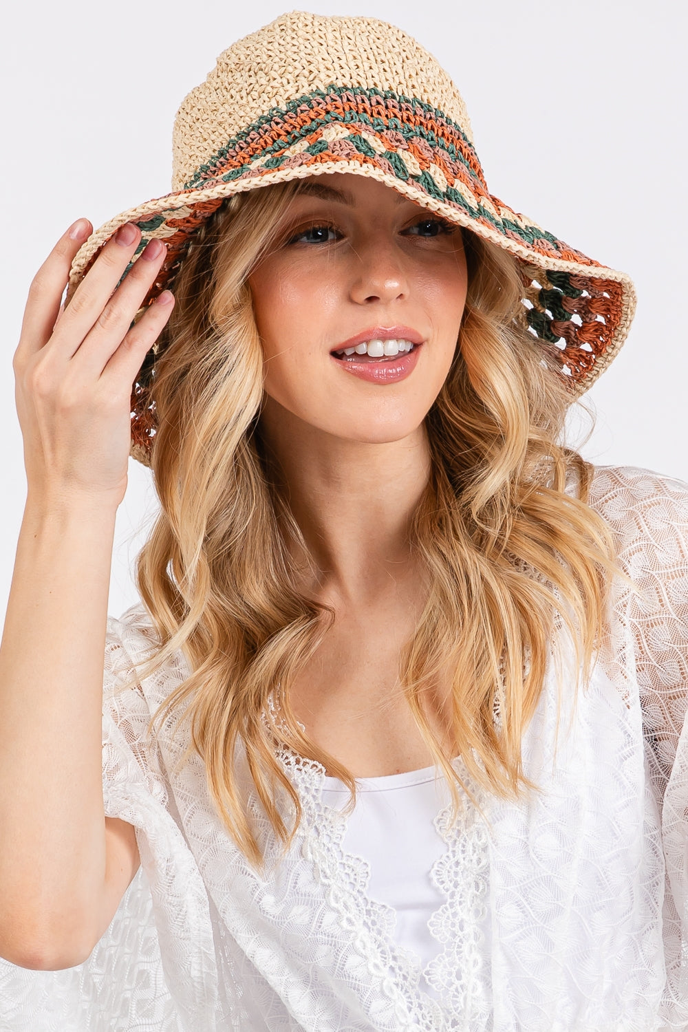 Six - Piece Set of Multicolored Rust - Toned Straw Bucket Hats