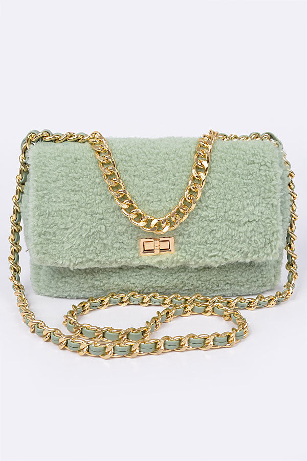 Pack of 3 Mint - Number 5483 Faux Fur Shoulder Bags
