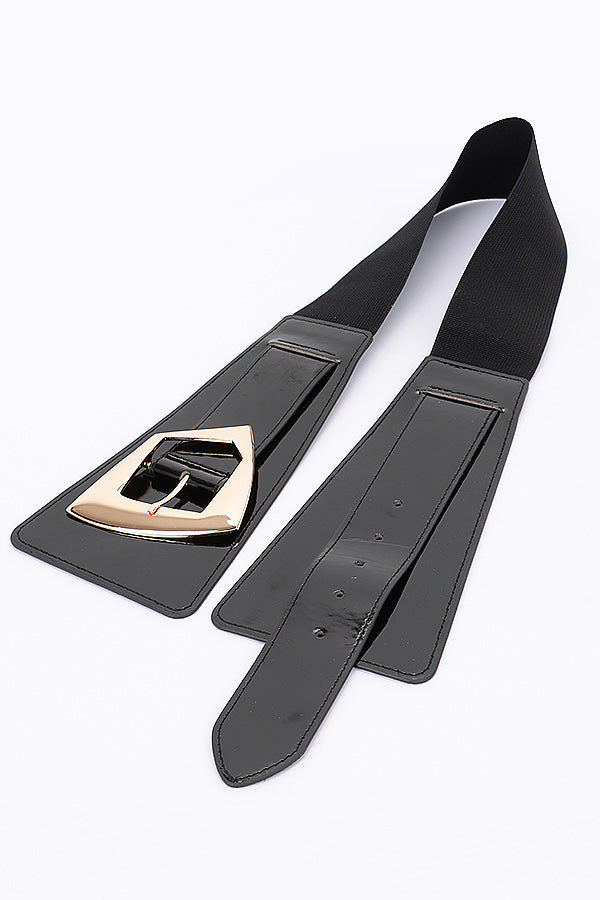Set of 6 Metal Buckle Elastic Belts in Classic Black Color - 7488 Model