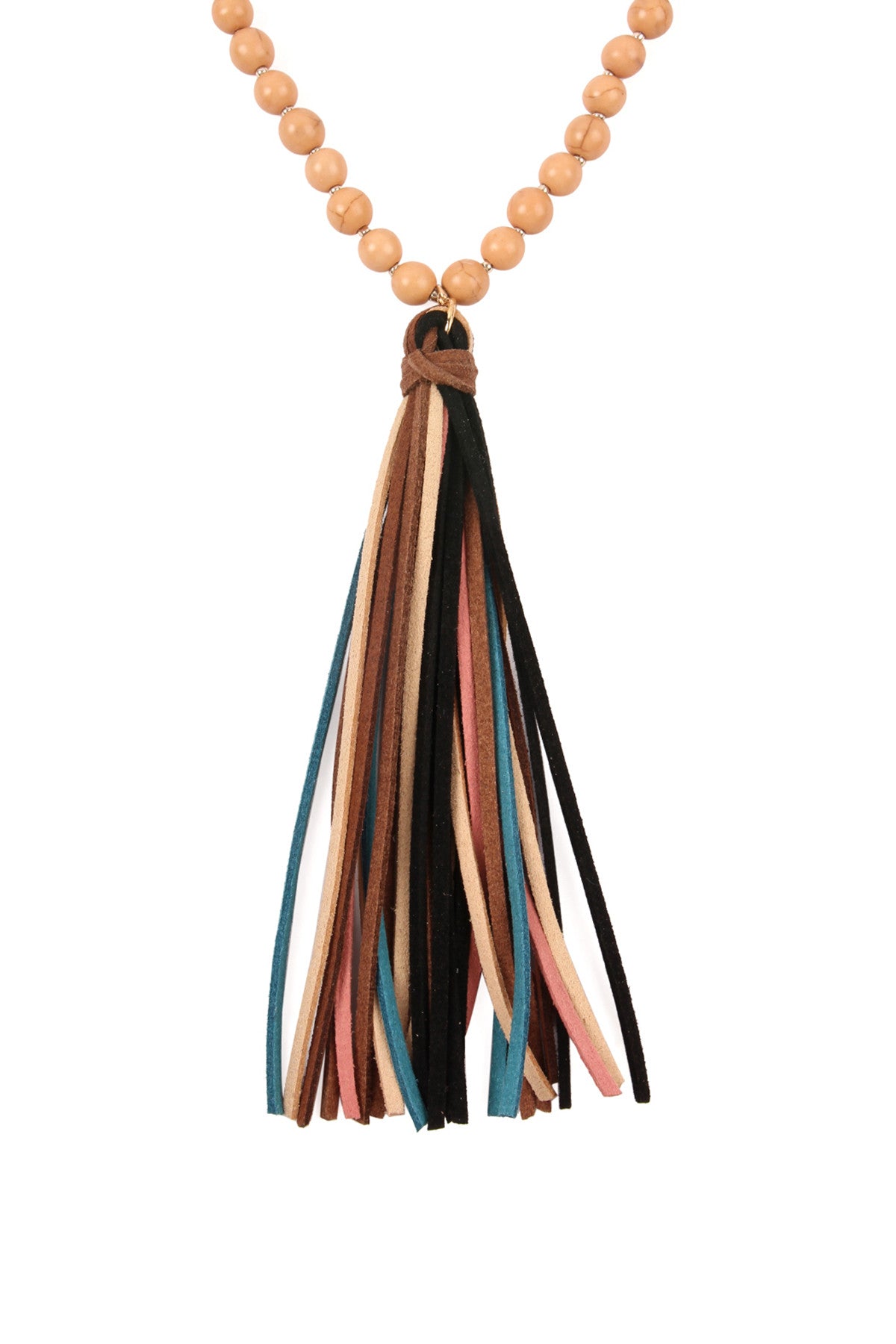 Pack of 6 Brown Colorful Necklace with Natural Stone, Glass Beads and Tassel